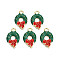 Rack Plating Alloy Enamel Charms, Cadmium Free & Nickel Free & Lead Free, Light Gold, Christmas Wreath, Dark Green, 24x14.5x3mm, Hole: 3mm