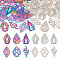 Pandahall 48Pcs 12 Styles 304 Stainless Steel Pendants, Etched Metal Embellishments, Mixed Shapes, Mixed Color, 40~47x23~32.5x0.3mm, Hole: 1~1.5mm, 4pcs/style