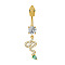 304 Stainless Steel Pave Clear and Green Cubic Zirconia Curved Barbell Dangle Belly Rings, Golden, Snake, 46mm