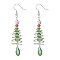 Christmas Tree with Star Brass Wired Glass Dangle Earrings, with 304 Stainless Steel Earring Hooks, Silver, Star, 70x15mm