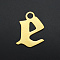 201 Stainless Steel Charms, Laser Cut, Letter, Golden, Letter.E, E:7.5x7x1mm, Hole: 1.2mm