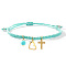 Handmade Golden Brass Charm Bracelets, Natural Turquoise Beads Braided Bead Bracelets for Women, Heart & Cross, Light Cyan, Inner Diameter: 11 inch(28cm)