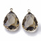 K9 Glass Pendants, with Golden Tone Brass Findings, Faceted, Drop, Coffee, 29~30x19x6~8.5mm, Hole: 2mm