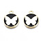Alloy Enamel Pendants, Cadmium Free & Lead Free, Light Gold, Flat Round with Butterfly, White, 16x13.5x1.5mm, Hole: 1.8mm