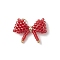 Glass Seed Beaded Bowknot Pendants, with 304 Stainless Steel Jump Rings and Brass Spacer Beads, Brown, 22x23x6.5mm, Hole: 2.5mm