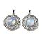 Opalite Pendants, Rack Plating Brass Hollow Flat Round Charms, Cadmium Free & Lead Free, Platinum, 36.5x33x9.5mm, Hole: 7.5x5mm