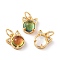 Brass Cubic Zirconia Charms, with Glitter Powder Glass & Jump Ring, Long-Lasting Plated, Lead Free & Cadmium Free, Cat, Real 18K Gold Plated, Mixed Color, 9.5x8.5x5.5mm, Jump Ring: 5x0.7mm, Inner Diameter: 3.6mm