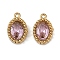 Ion Plating(IP) 304 Stainless Steel Micro Pave Cubic Zirconia Charms, Real 18K Gold Plated, Oval Charm, Misty Rose, 10.5x6.5x3mm, Hole: 0.8mm