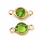 Ion Plating(IP) 304 Stainless Steel with Glass Connector Charms, Flat Round Links, Real 18K Gold Plated, Yellow Green, 12.5x7x2mm, Hole: 1.5mm