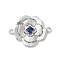 Brass Pave Glass Connector Charms, Flower Links, Cadmium Free & Nickel Free & Lead Free, Real Platinum Plated, Medium Blue, 17x22.5x3mm, Hole: 1.4mm