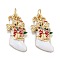 Christmas Themed Brass Micro Pave Cubic Zirconia Pendants, with Enamel and Jump Ring, Long-Lasting Plated, Christmas Sock, Real 18K Gold Plated, 22x13x3mm, Jump Ring: 5x0.7mm, 3.6mm Inner Diameter