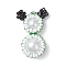 Glass Seed Beaded Snowman Pendants, with 304 Stainless Steel Jump Ring & Glass Pearl Round Beads, Green, 28x19x10mm, Hole: 2.5mm