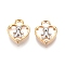 Natural Shell Pendants, Heart with Bear Charm, with Brass Pave Clear Cubic Zirconia Findings, Nickel Free, Real 18K Gold Plated, 16.5x14x3mm, Hole: 3.5x4.5mm