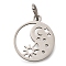 304 Stainless Steel Charms, with Jump Ring, Flat Round with Moon & Star & Sun Charm, Laser Cut, Stainless Steel Color, 13.5x11.5x1mm, Hole: 3mm