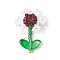 Seed Glass Beaded Pendants, Flower, with Transparent Glass Leaf, White, 27x21.5x10.5mm, Hole: 2.5mm