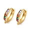 Rack Plating Brass Pave Colorful Cubic Zirconia Hoop Earrings Findings, with Loop, Lead Free & Cadmium Free, Long-Lasting Plated, Ring, Real 18K Gold Plated, 13x12x3mm, Hole: 1mm, Pin: 1mm