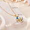 Brass Crystal Rhinestone & Resin Butterfly Moon Pendant Necklaces for Women, Golden, Blue, 15.75 inch(40cm)
