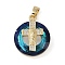 Brass Micro Pave Cubic Zirconia with Glass Pendents, Long-Lasting Plated, Cross, Cyan, 25x20x10mm, Hole: 6x3mm