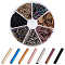 PH PandaHall 623pcs 12x2mm Glass Bugle Beads, 7 Colors Metallic Tube Seed Beads Loose Spacer Beads Long Craft Beads Waist Beads for Earrings Bracelets Necklaces Jewelry Making, 0.5mm Hole