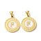 Ion Plating(IP) 304 Stainless Steel Pendants, Flat Round Shell Charms with Letter, Golden, Letter F, 20.5x17.5x1.5mm, Hole: 2.5x4.5mm