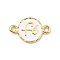 Brass with Enamel Connector Charms, Flat Round with Word Fe, Cadmium Free & Lead Free, Long-Lasting Plated, Real 18K Gold Plated, 9x15x1.4mm, Hole: 1.5mm
