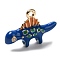Alloy Enamel Pendants, Golden, Dinosaur Charm, Steel Blue, 13x19x5mm, Hole: 1.4mm