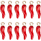 Alloy Enamel Pendants, Cadmium Free & Nickel Free & Lead Free, Light Gold, Hot Horn of Plenty/Italian Horn Cornicello Charms, Red, 21x6x6mm, Hole: 2mm, 30pcs/box