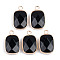 Faceted Natural Black Stone Pendants, with Golden Plated Brass Edge and Loop, Rectangle, 22x13.5x5.5mm, Hole: 2mm