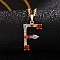 Brass Pave Colorful Cubic Zirconia Initial Pendant Necklaces for Women, Golden, Letter F, 19.69 inch(50cm)