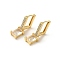 Rectangle Real 18K Gold Plated Brass Dangle Hoop Earrings, with Cubic Zirconia and Glass, Clear, 25x7mm