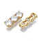 Brass Micro Pave Clear Cubic Zirconia Multi-Strand Links, 3 Hole, Rectangle, Nickel Free, Real 18K Gold Plated, 18x6x5mm, Hole: 0.7mm