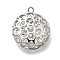 Brass Pendants, Hollow, Flat Round, Platinum, 30x25x9mm, Hole: 2mm