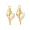 304 Stainless Steel Pendants, with ABS Plastic Imitation Pearl, Real 18K Gold Plated, Shell Shape, 29.5x13x5.5mm, Hole: 2.5mm