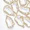 Glass Pendants, with Brass Findings, Faceted, Heteromorphism, Golden, Clear, 31~33x16~18x8mm, Hole: 1.5mm