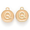 Golden Plated Alloy Enamel Charms, Cadmium Free & Lead Free, Enamelled Sequins, Flat Round with Letter, Wheat, Letter.Q, 14x12x2mm, Hole: 1.5mm