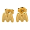 304 Stainless Steel Stud Earrings, Real 14K Gold Plated, Letter M, 7.5x8.5mm