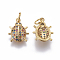 Brass Micro Pave Cubic Zirconia Charms, Insects, Colorful, Golden, 14x11.5x3mm, Hole: 3mm