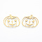 201 Stainless Steel Pendants, Pumpkin Jack-O'-Lantern, Halloween Style, Real 18K Gold Plated, 23x28.5x1mm, Hole: 1mm