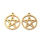 201 Stainless Steel Pendants, Hollow Flat Round with Star Charms, Golden, 17.3x15.5x0.9mm, Hole: 1.4mm