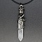 Metal Rose Flower Wrapped Pointed Natural Quartz Crystal Bullet Pendant Necklaces, PU Leather Cord Necklaces, Pendant: 59x10mm