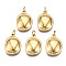 316 Surgical Stainless Steel Pendants, with Jump Rings, Oval, Real 14K Gold Plated, 18x13x3.5mm, Hole: 3mm, Jump Ring: 5x1mm, 3mm inner diameter