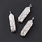Natural Rose Quartz Copper Wire Wrapped Pointed Pendants, Faceted Bullet Charms, Platinum, 49x14.5x11.5mm, Hole: 5mm