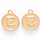 Golden Plated Alloy Enamel Charms, Cadmium Free & Lead Free, Enamelled Sequins, Flat Round with Letter, Wheat, Letter.E, 14x12x2mm, Hole: 1.5mm