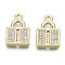 Alloy Pendants, with Crystal Rhinestone, Cadmium Free & Nickel Free & Lead Free, Lock, Light Gold, 17x11x2mm, Hole: 1.8mm