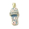 Brass Micro Pave Cubic Zirconia Pendants, with Enamel, Cadmium Free & Nickel Free & Lead Free, Real 18K Gold Plated, Slipper
 with Evil Eye, Sky Blue, 23x10.5x5mm, Hole: 3.5x5.5mm