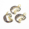 Brass Micro Pave Grade AAA Cubic Zirconia Pendants, Moon with Angel, Lead Free & Nickel Free & Cadmium Free, Real 18K Gold Plated, 17.5x13x2mm, Hole: 3mm