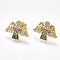 Brass Cubic Zirconia Stud Earrings, with Ear Nuts, Angel, Golden, 14.5x20mm, Pin: 0.7mm