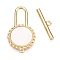 Brass Toggle Clasps, Cadmium Free & Nickel Free & Lead Free, with Shell, Flat Round, Real 18K Gold Plated, 21.5x10x1.5mm, Hole: 1mm, Bar: 4x17x1.5mm, Hole: 1.4mm