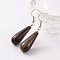 Teardrop Platinum Tone Brass Natural Tiger Eye Dangle Earrings, 47mm, Pin: 0.7mm