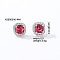 Elegant Zircon Square Stud Earrings for Women, Fashionable and Versatile, Square, Silver, Crimson, 9x9mm